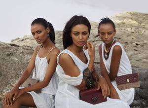 Models with ZAAF bags and jewelry in the Afar region of Ethiopia.
