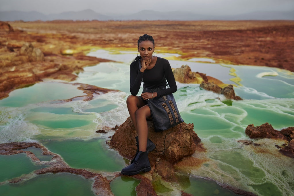 Model with ZAAF bag in the Afar region of Ethiopia.